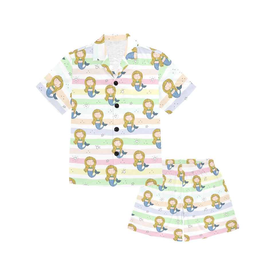 Cute hand drawn mermaid Kids' Boys' Girls' V-Neck Short Pajama Set