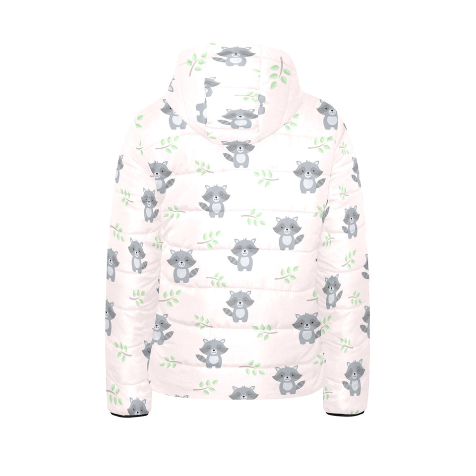 cute raccoons leaves pattern Kids' Boys' Girls' Padded Hooded Jacket