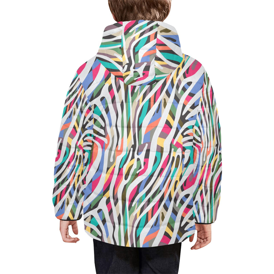 Colorful zebra skin pattern Kids' Boys' Girls' Padded Hooded Jacket