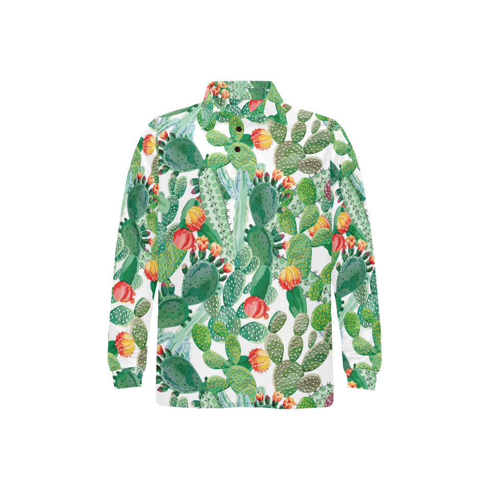 Cactus design pattern copy Men's Long Sleeve Polo Shirt
