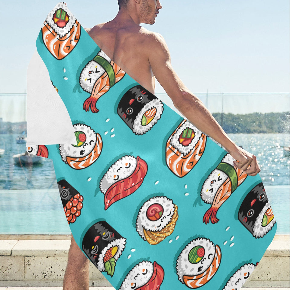 Cute sushi pattern Beach Towel
