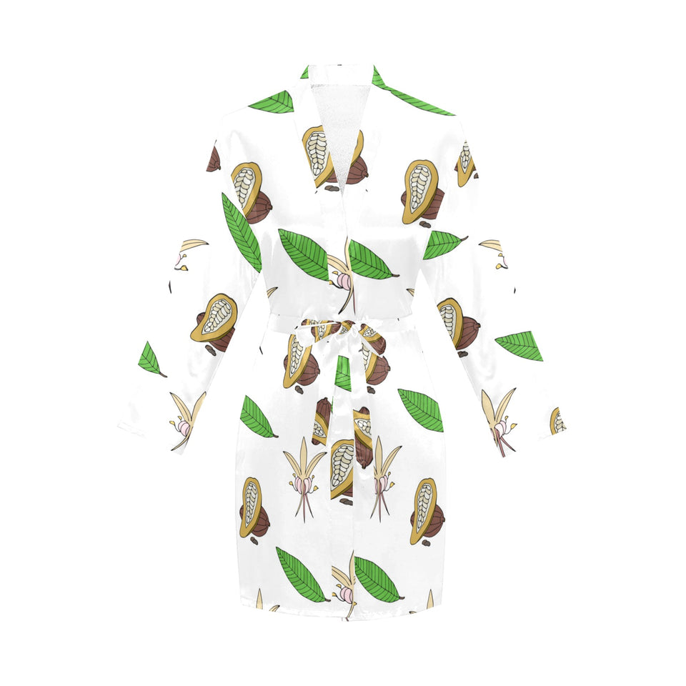 Color hand drawn cacao pattern Women's Long Sleeve Belted Night Robe