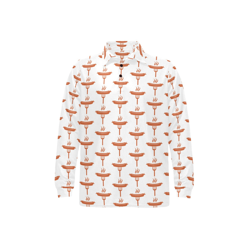 Sausage Pattern Print Design 05 Men's Long Sleeve Polo Shirt