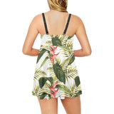 heliconia pattern Chest Sexy Pleated Two Piece Swim Dress