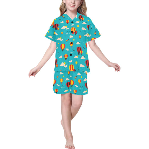 Hot Air Balloon Sky Pattern Kids' Boys' Girls' V-Neck Short Pajama Set