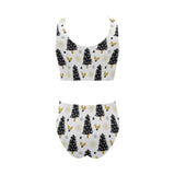 Christmas tree holly snow star pattern Chest Bowknot High Waisted Bikini Swimsuit