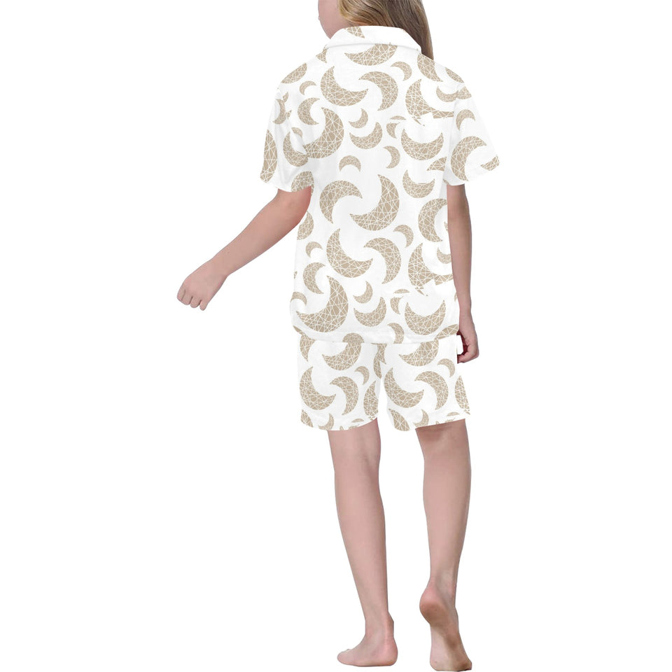 Cool gold moon abstract pattern Kids' Boys' Girls' V-Neck Short Pajama Set