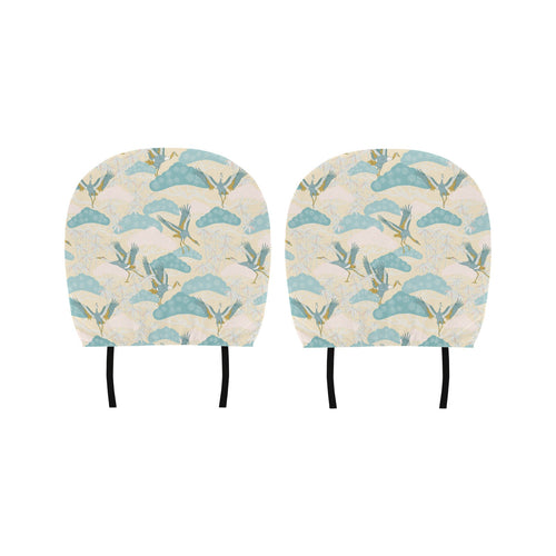 Bonsai bamboo stork japanese pattern cream theme Car Headrest Cover