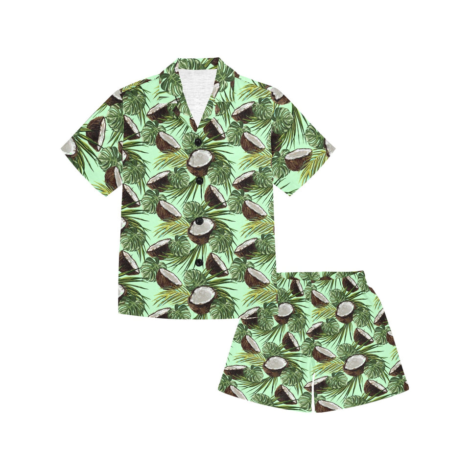 Coconut Pattern Print Design 02 Kids' Boys' Girls' V-Neck Short Pajama Set