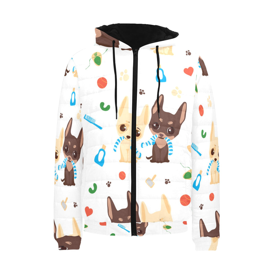 Cute Chihuahua dog pattern Men's Padded Hooded Jacket