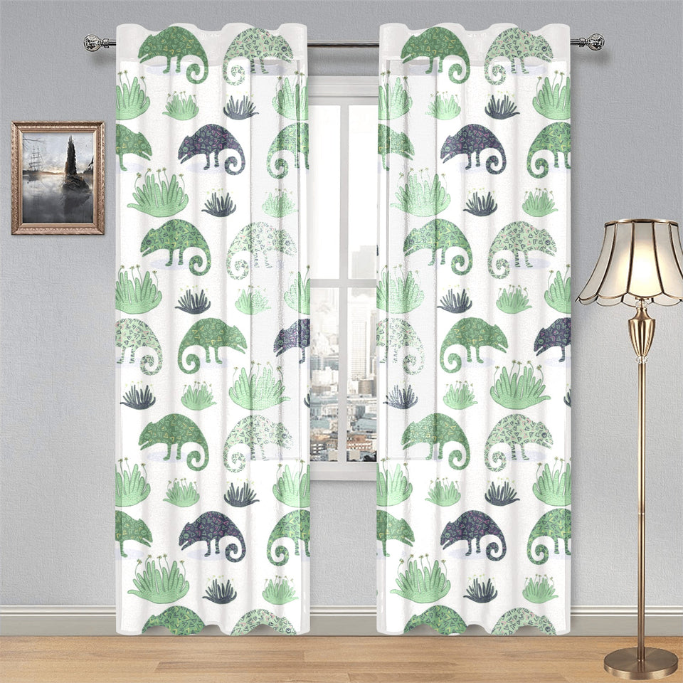 Chameleon lizard succulent plant pattern Gauze Curtain
