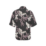 Japanese crane pink sakura pattern Women's All Over Print Hawaiian Shirt