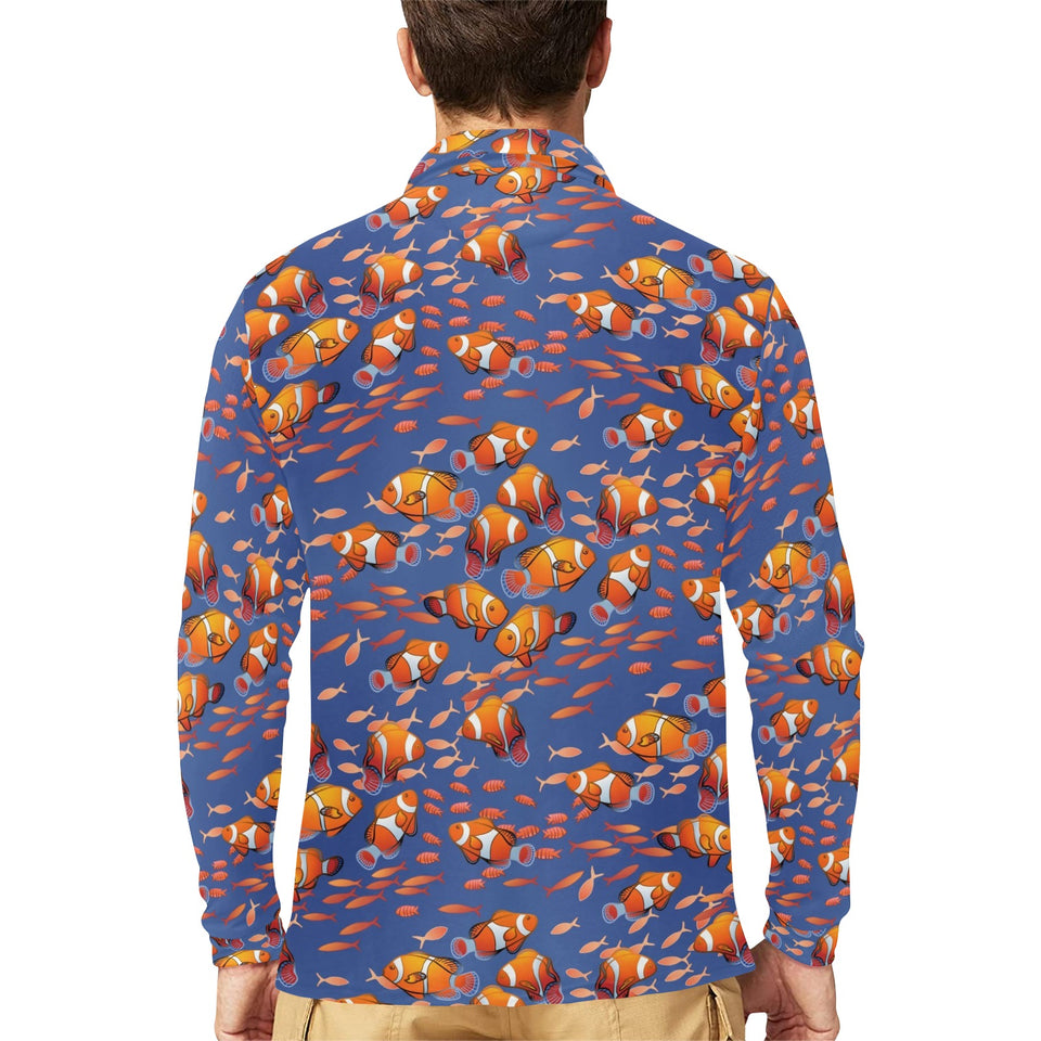 Clown Fish Pattern Print Design 04 Men's Long Sleeve Polo Shirt