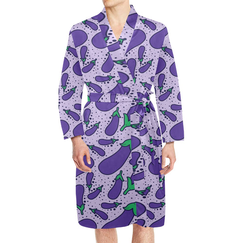 Eggplant Pattern Print Design 03 Men's Long Sleeve Belted Night Robe