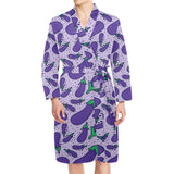 Eggplant Pattern Print Design 03 Men's Long Sleeve Belted Night Robe