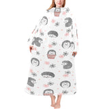 Hedgehog Pattern Print Design 02 Blanket Robe with Sleeves