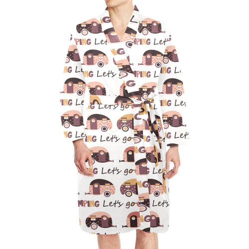 Camper Van Pattern Print Design 01 Men's Long Sleeve Belted Night Robe