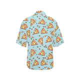 Hand drawn pizza blue background Women's All Over Print Hawaiian Shirt