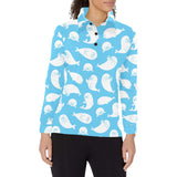 Cute white sea lion seals pattern Women's Long Sleeve Polo Shirt