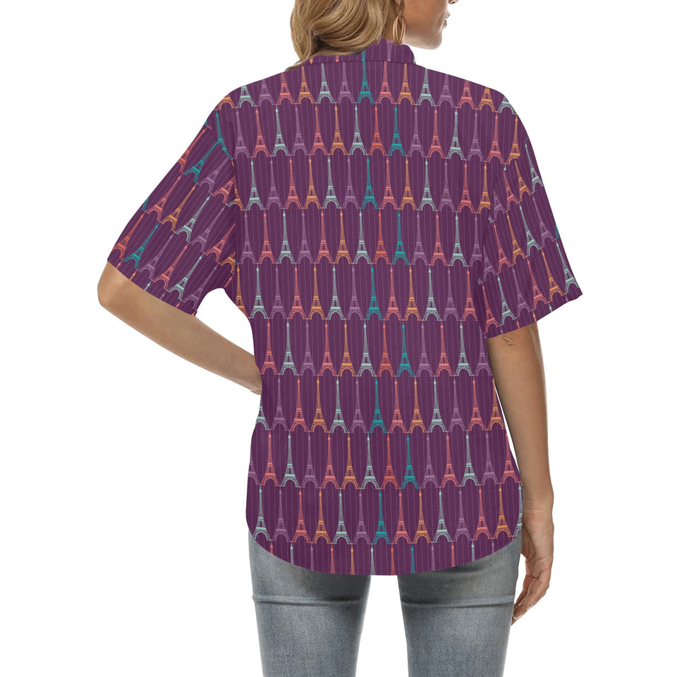 Eiffel Tower Pattern Print Design 05 Women's All Over Print Hawaiian Shirt