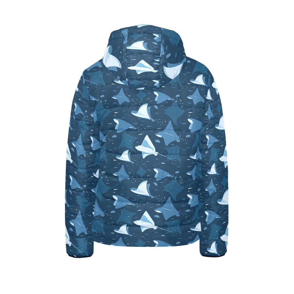 Stingray Pattern Print Design 04 Kids' Boys' Girls' Padded Hooded Jacket