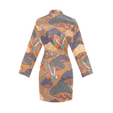 Bonsai bamboo stork japanese pattern brown theme Women's Long Sleeve Belted Night Robe