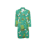 Cute frog dragonfly design pattern Men's Long Sleeve Belted Night Robe