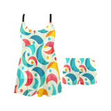 Colorful moon pattern Chest Sexy Pleated Two Piece Swim Dress