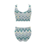 zigzag chevron paint design pattern Chest Bowknot High Waisted Bikini Swimsuit