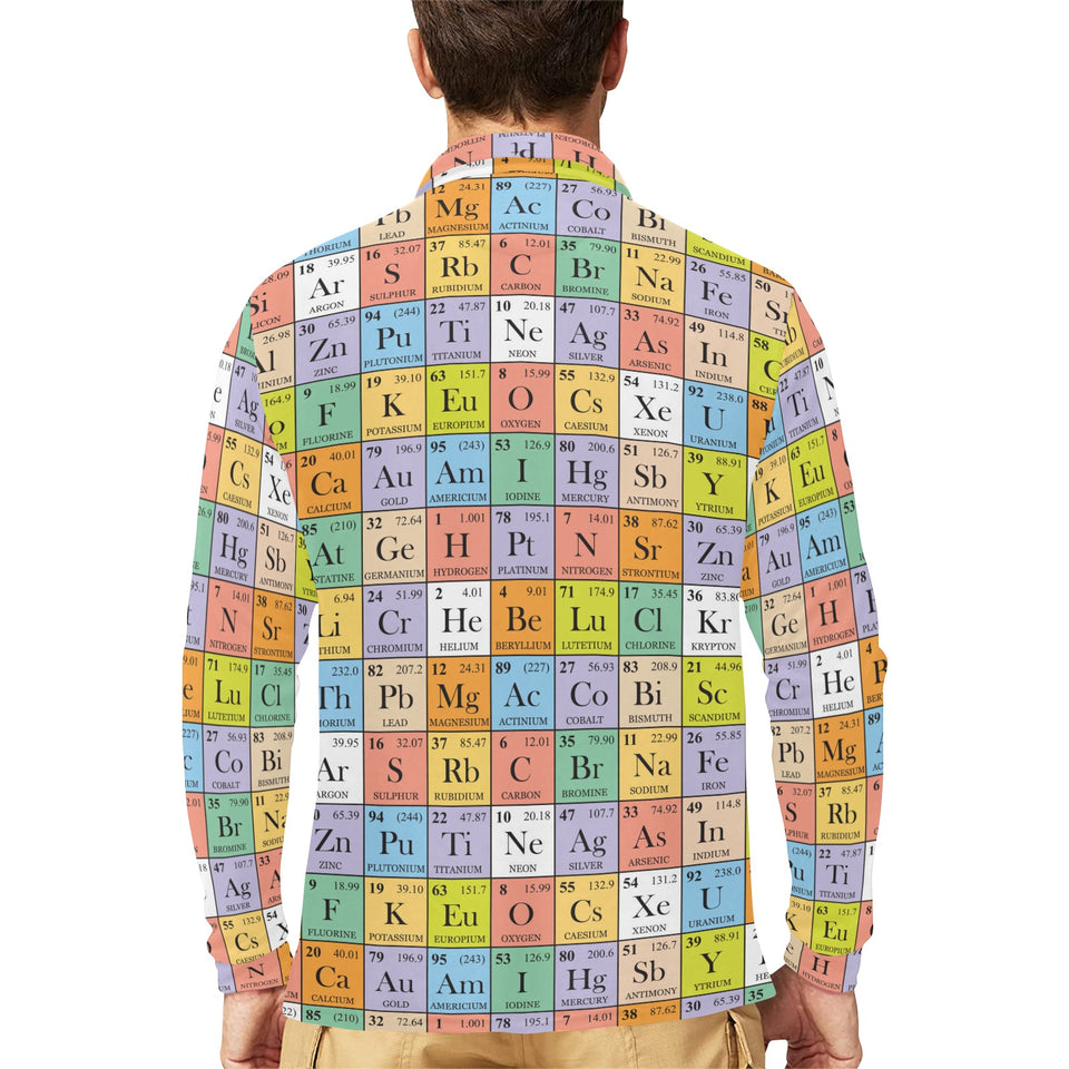 Chemistry Periodic Table Pattern Print Design 01 Men's Long Sleeve Polo Shirt