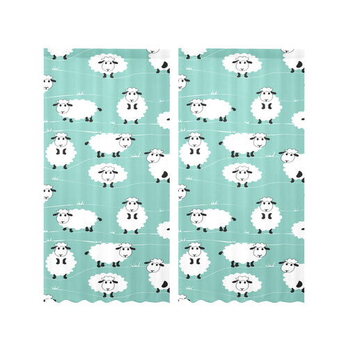 Cute sheep green background Gauze Curtain