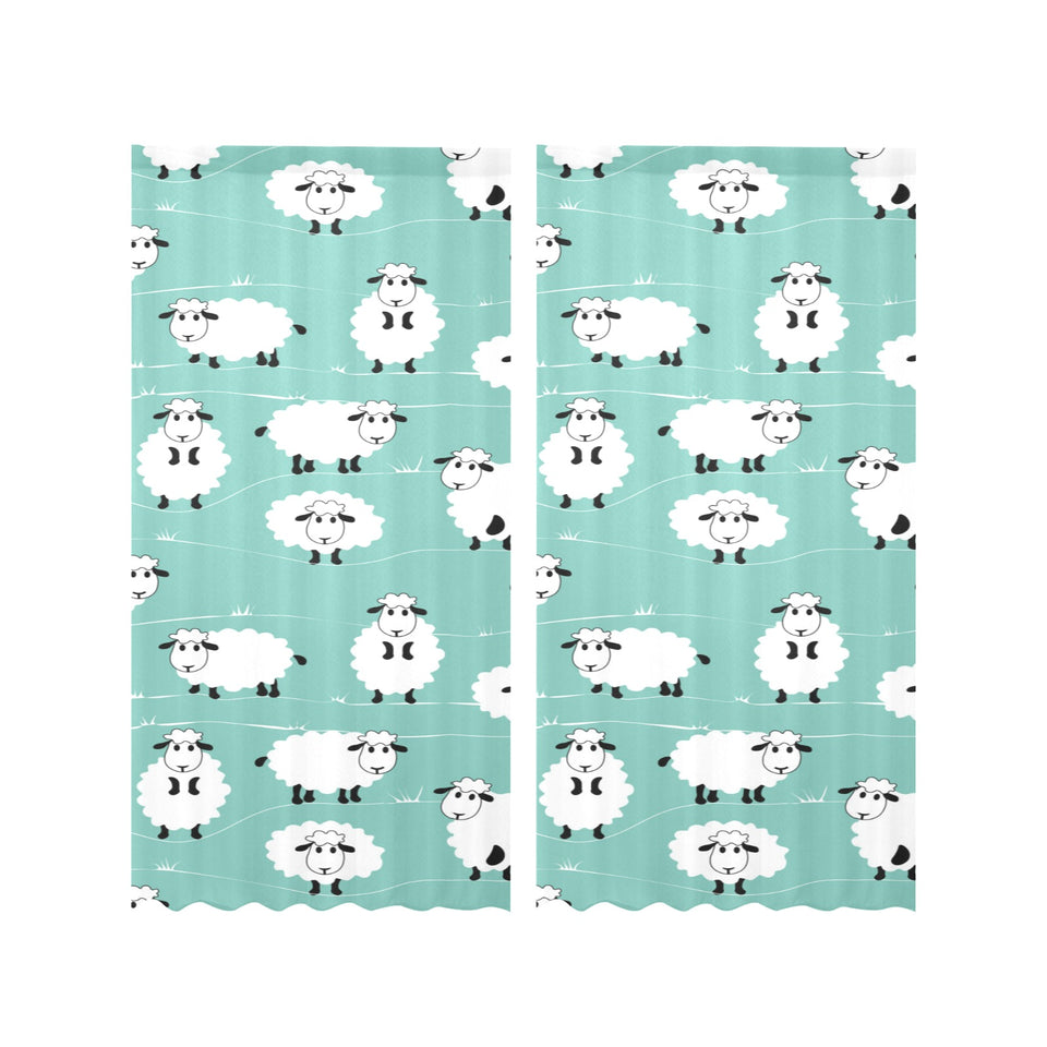 Cute sheep green background Gauze Curtain