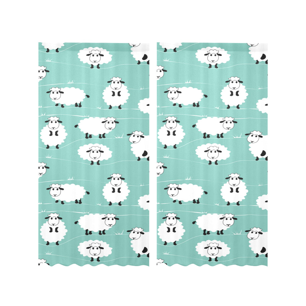 Cute sheep green background Gauze Curtain