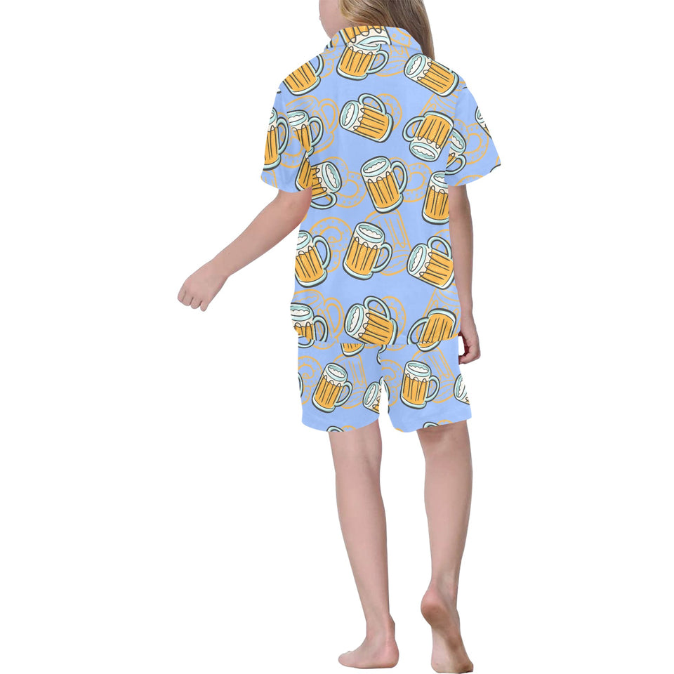 Beer pattern Kids' Boys' Girls' V-Neck Short Pajama Set