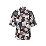 white swan blooming flower pattern Women's All Over Print Hawaiian Shirt