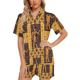 Egypt Hieroglyphics Pattern Print Design 05 Women's V-Neck Short Pajama Set