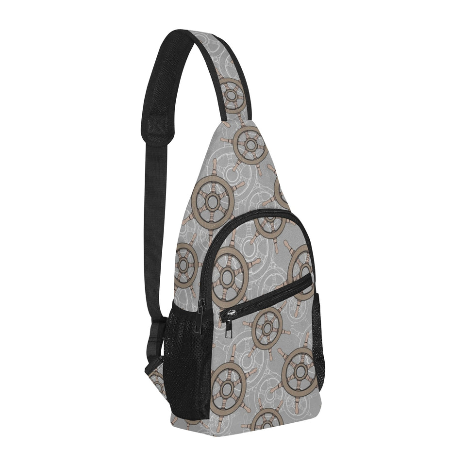nautical wood steering wheel pattern All Over Print Chest Bag