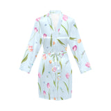 Watercolor Tulips pattern Women's Long Sleeve Belted Night Robe