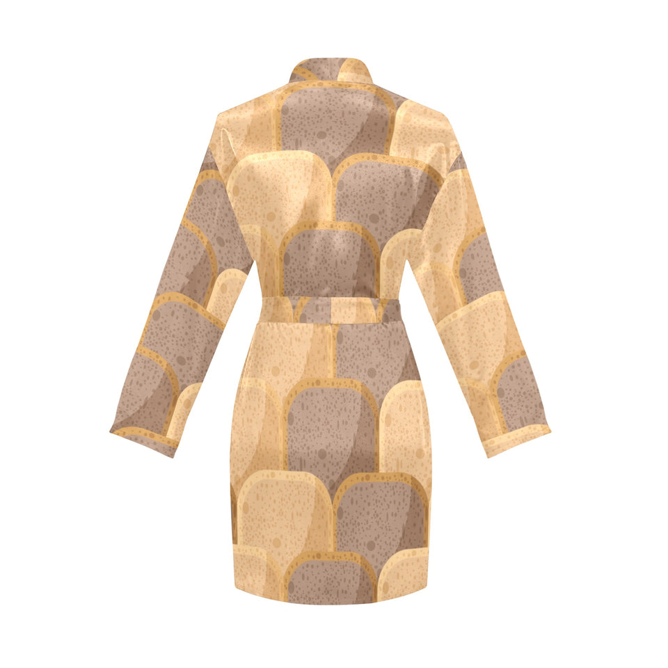 Bread Toast Pattern Print Design 04 Women's Long Sleeve Belted Night Robe
