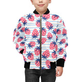 Strawberry pattern blue lines background Kids' Boys' Girls' Bomber Jacket