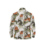 Monkey red hibiscus flower palm leaves floral patt Men's Long Sleeve Polo Shirt