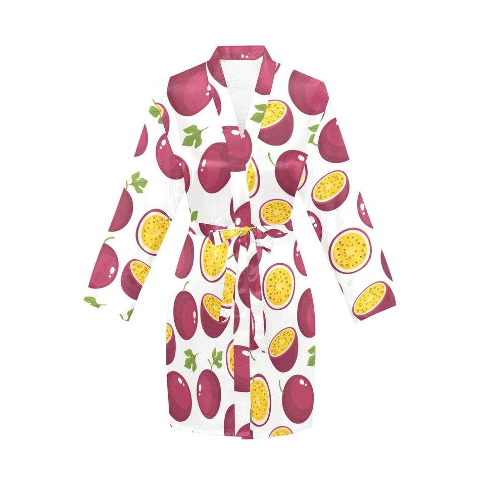 Passion fruit design pattern Women's Long Sleeve Belted Night Robe
