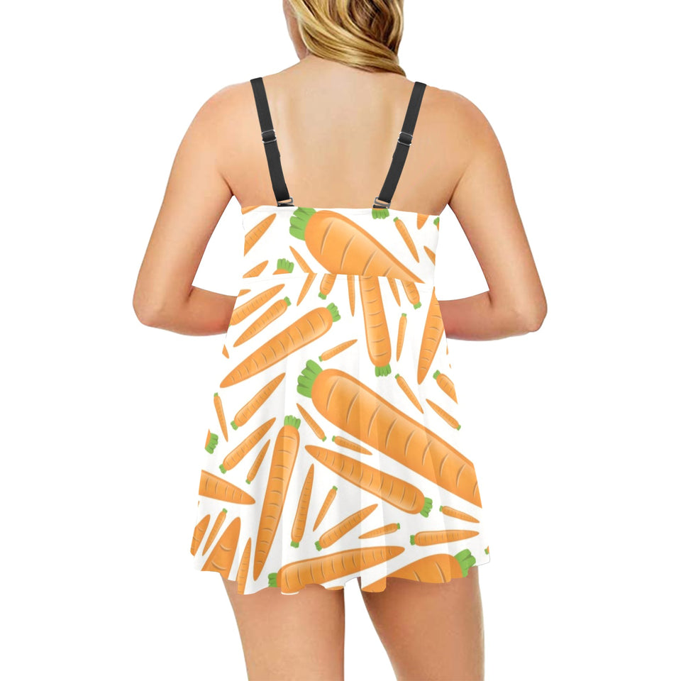 Carrot Pattern Print Design 02 Chest Sexy Pleated Two Piece Swim Dress