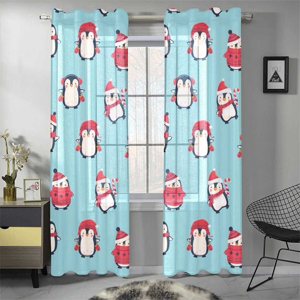 Cute penguin christmas design pattern Gauze Curtain