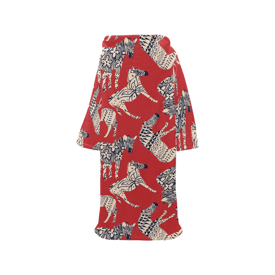 Zebra abstract red background Blanket Robe with Sleeves
