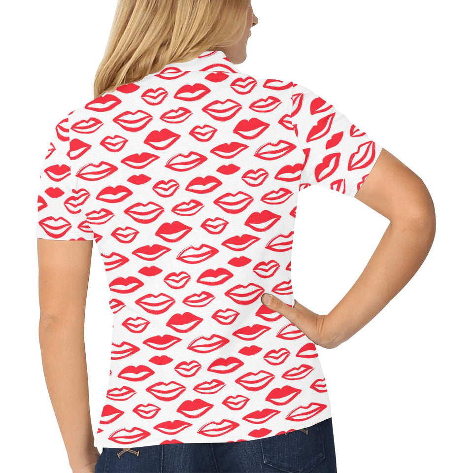 Lips Pattern Print Design 05 Women's All Over Print Polo Shirt