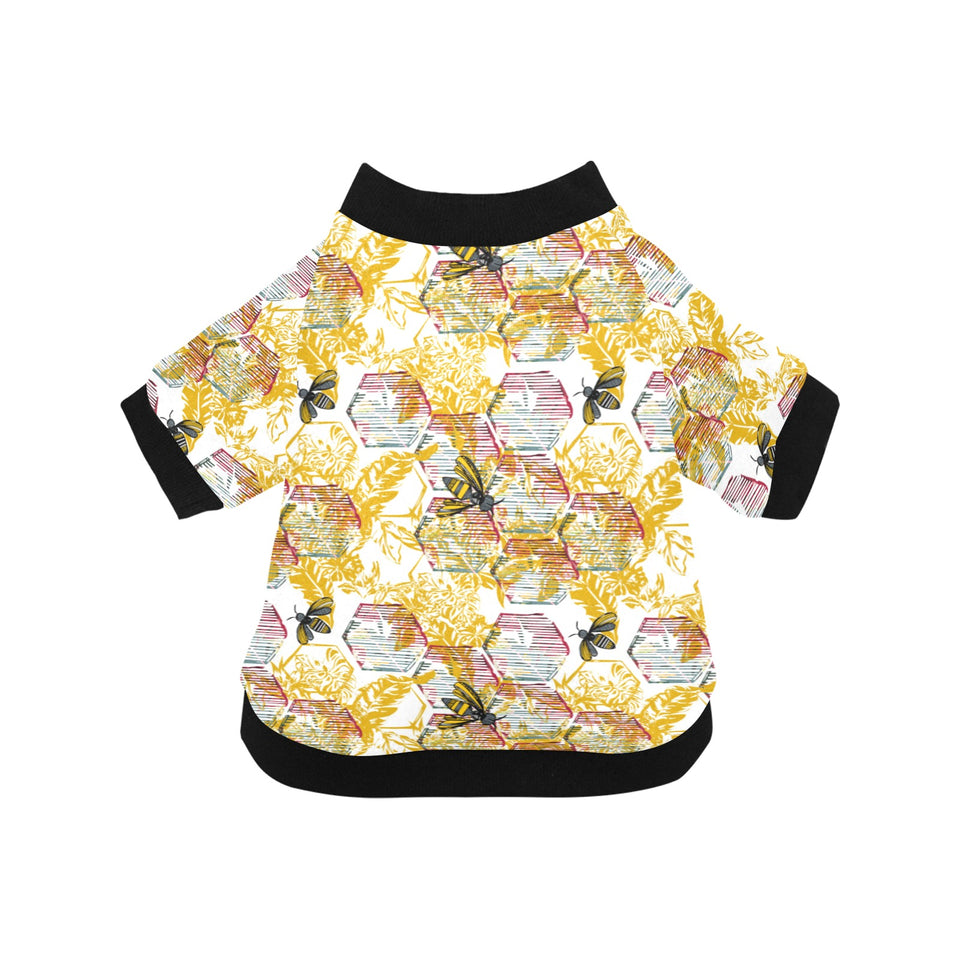 Cool Bee honeycomb leaves pattern All Over Print Pet Dog Round Neck Fuzzy Shirt