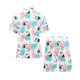 Toucan tropical flower leave pattern Men's V-Neck Short Pajama Set