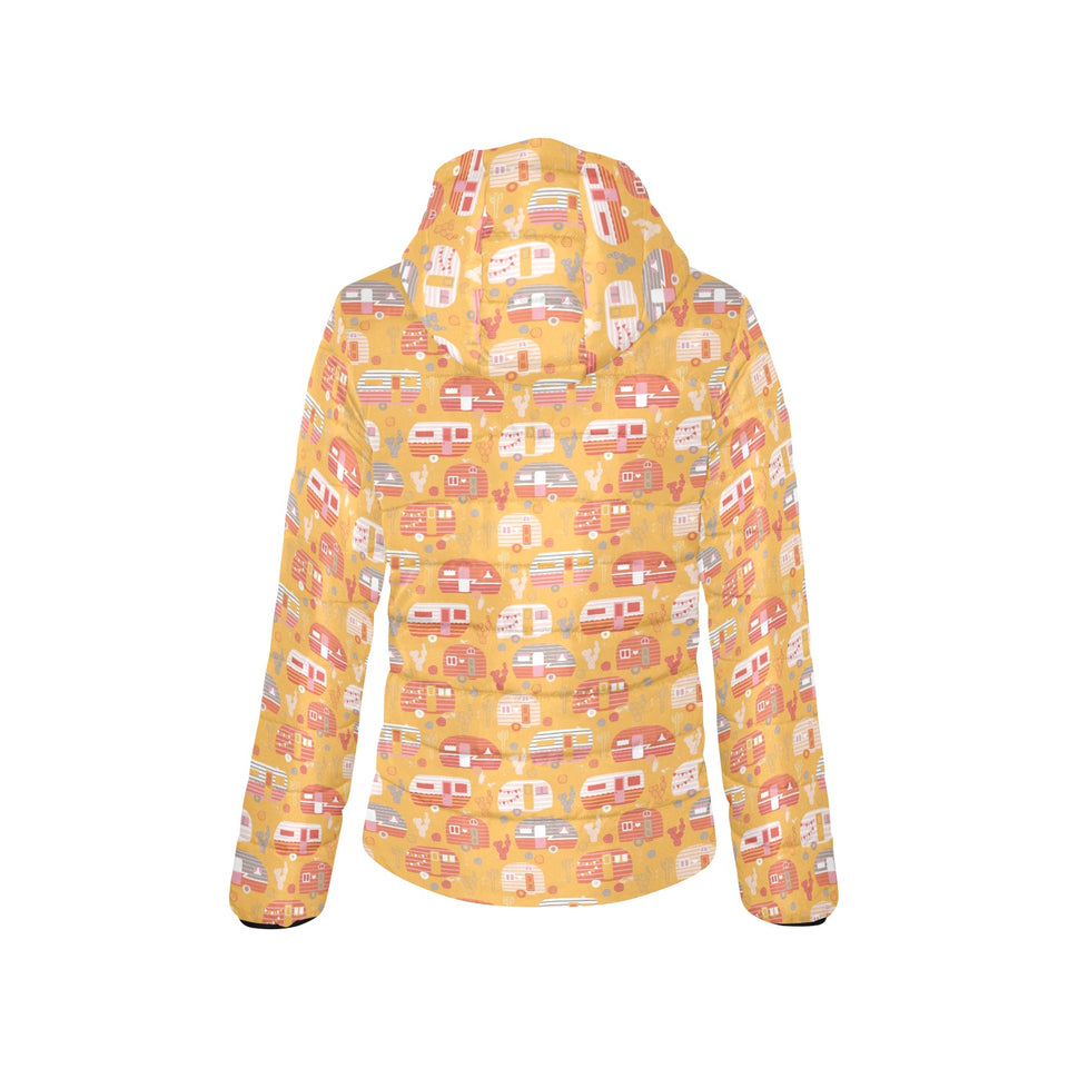 Camper Van Pattern Print Design 04 Women's Padded Hooded Jacket