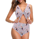 Beautiful toucan flower leaves Chest Bowknot High Waisted Bikini Swimsuit